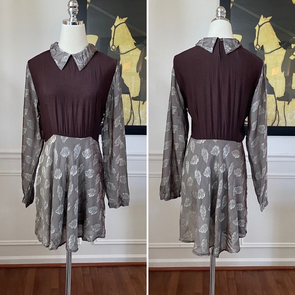 Vintage 90s Funhouse NYC  Steampunk Dark Academia Schoolgirl Brown Leaf Dress S